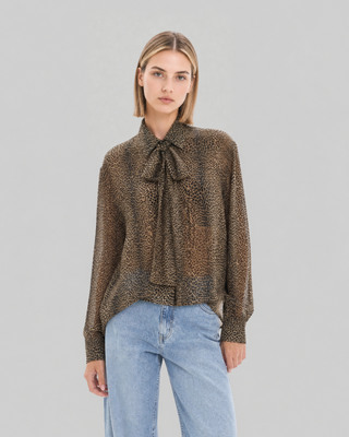 Chemise avec lavalli&egrave;re imprim&eacute; l&eacute;opard