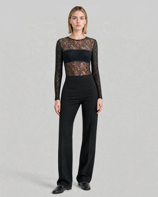 Pantalon de tailleur ajust&eacute; en laine m&eacute;lang&eacute;e noir