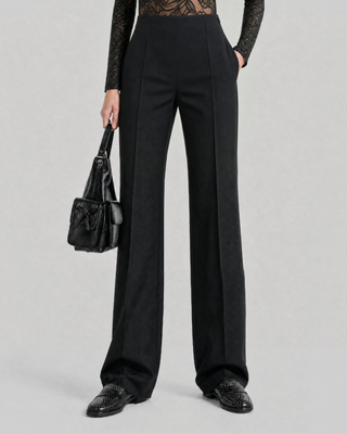 Pantalon de tailleur ajust&eacute; en laine m&eacute;lang&eacute;e noir