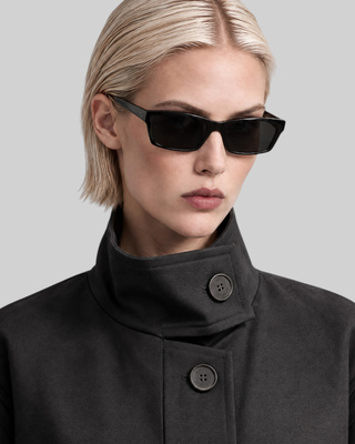 Blouson col montant en laine m&eacute;lang&eacute;e noir