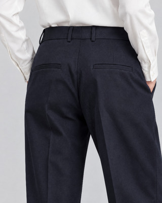 Pantalon de tailleur droit en laine marine
