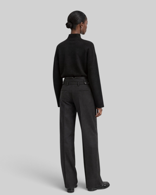 Pantalon de smoking triple ceinture en laine noir