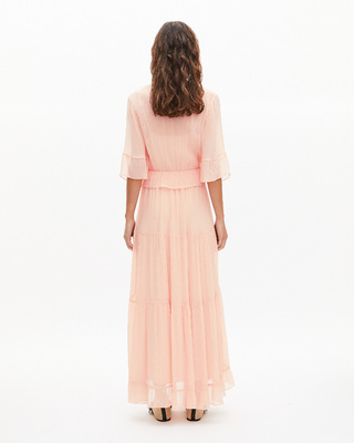 Robe longue volantée pêche