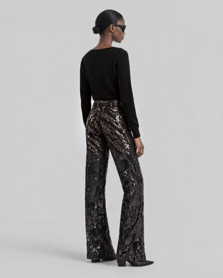 Pantalon flare en dentelle et sequins