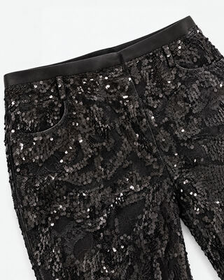 Pantalon flare en dentelle et sequins