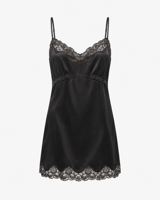 Robe courte en soie et dentelle noire