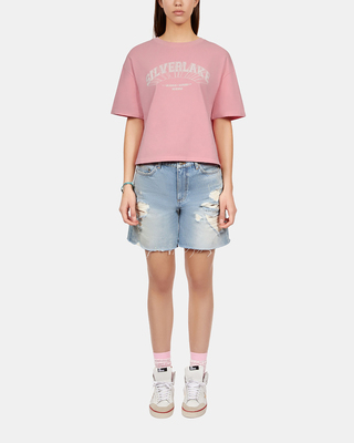 T-shirt clair avec sérigraphie rose