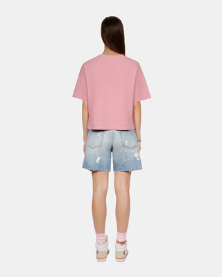 T-shirt clair avec sérigraphie rose