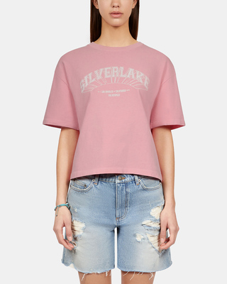 T-shirt clair avec sérigraphie rose