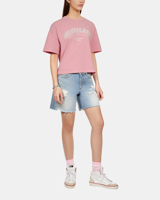 T-shirt clair avec sérigraphie rose