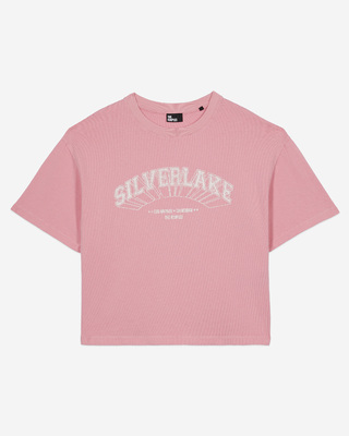 T-shirt clair avec sérigraphie rose