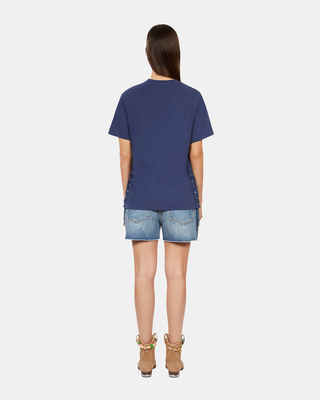 T-shirt avec laçage et sérigraphie bleu