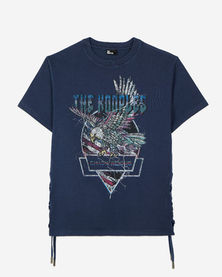 T-shirt avec laçage et sérigraphie bleu