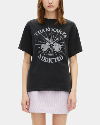 T-shirt avec sérigraphie en strass noir délavé