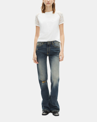 T-shirt avec manches en dentelle blanc