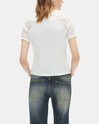 T-shirt avec manches en dentelle blanc