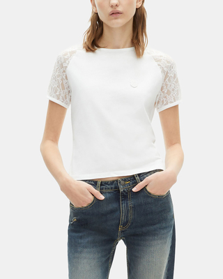 T-shirt avec manches en dentelle blanc