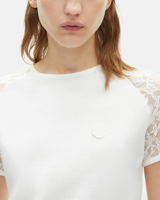 T-shirt avec manches en dentelle blanc