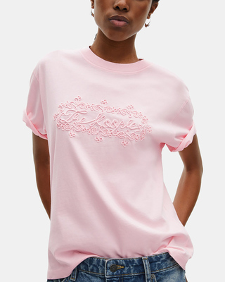 T-shirt avec broderie logo rose pâle