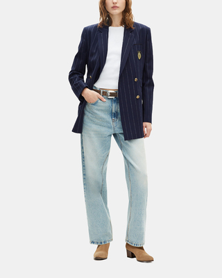 Veste tailleur à rayures tennis en laine mélangée bleu marine