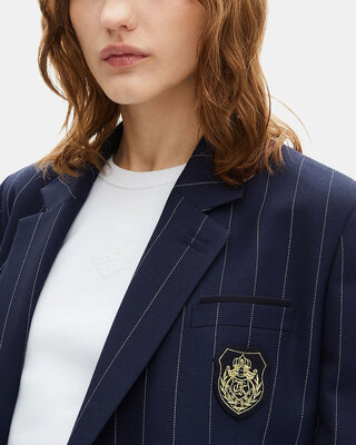 Veste tailleur à rayures tennis en laine mélangée bleu marine