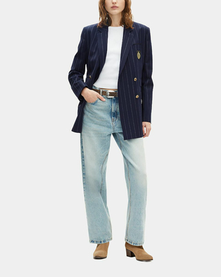 Veste tailleur à rayures tennis en laine mélangée bleu marine