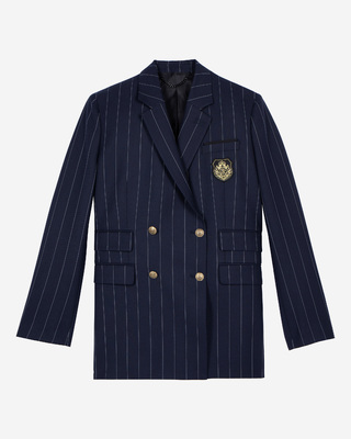 Veste tailleur à rayures tennis en laine mélangée bleu marine