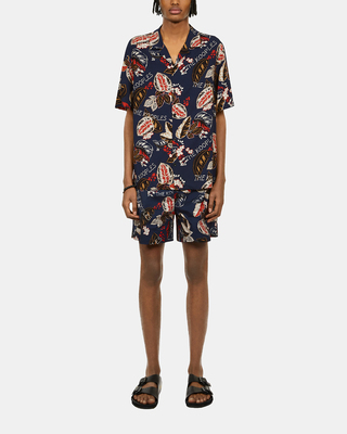 Chemise manches courtes imprimée bleu marine