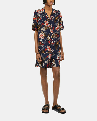 Chemise manches courtes imprimée bleu marine