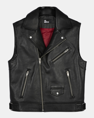 Blouson sans manches en cuir noir