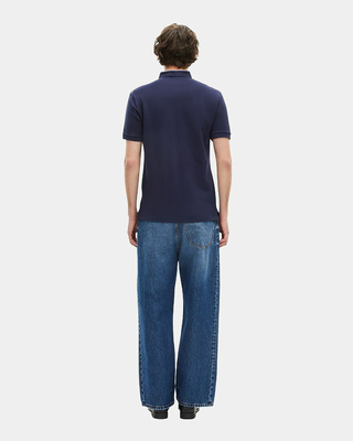 Polo en coton piqué bleu marine