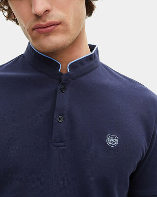 Polo en coton piqué bleu marine