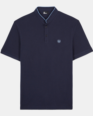 Polo en coton piqué bleu marine