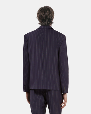 Veste de costume en laine à rayures bleue foncée