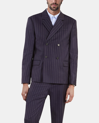 Veste de costume en laine à rayures bleue foncée