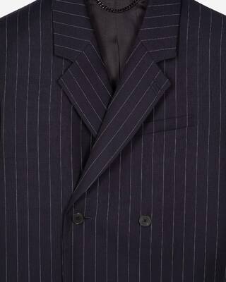Veste de costume en laine à rayures bleue foncée