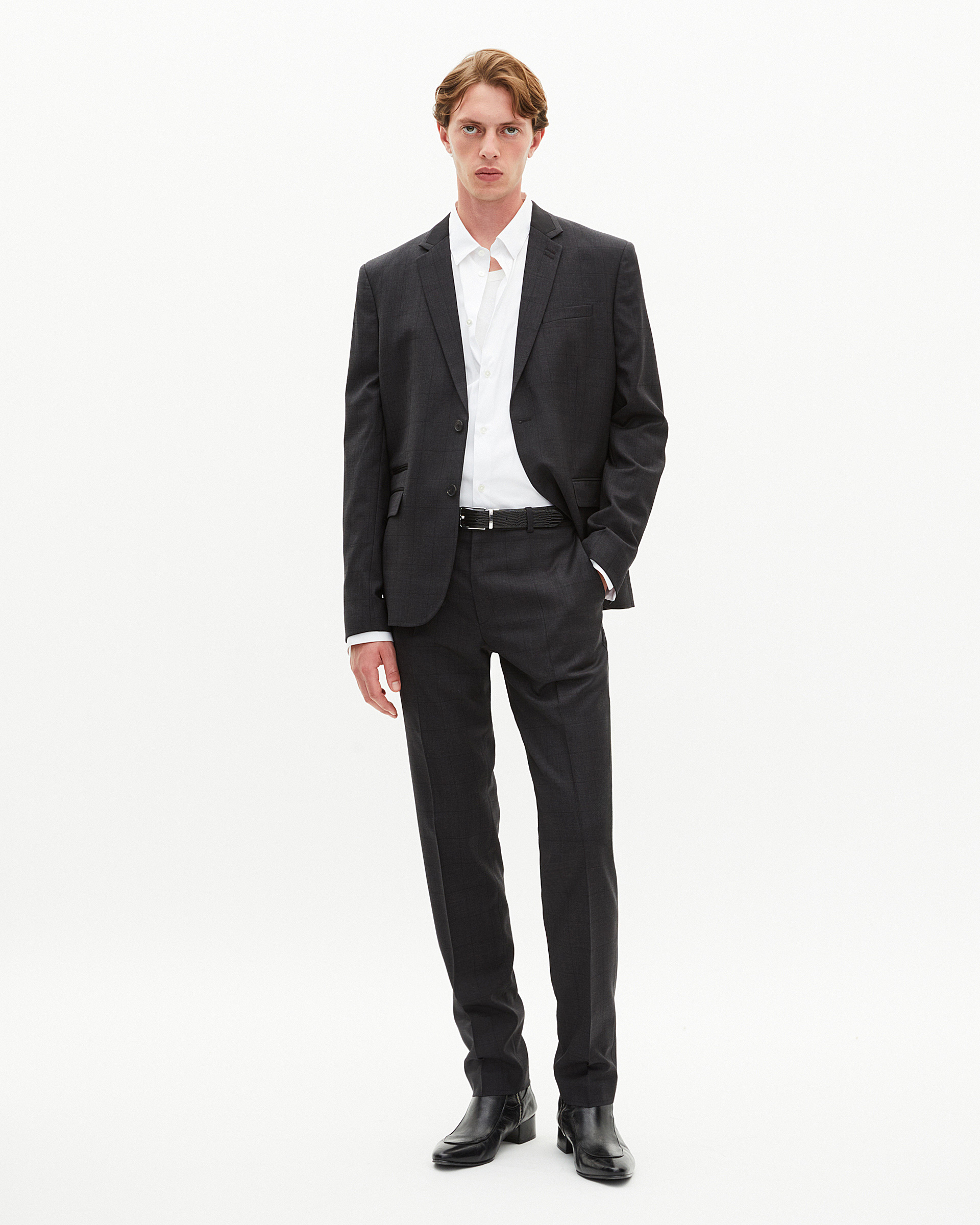 Pantalon de costume ajusté à carreaux en laine noir