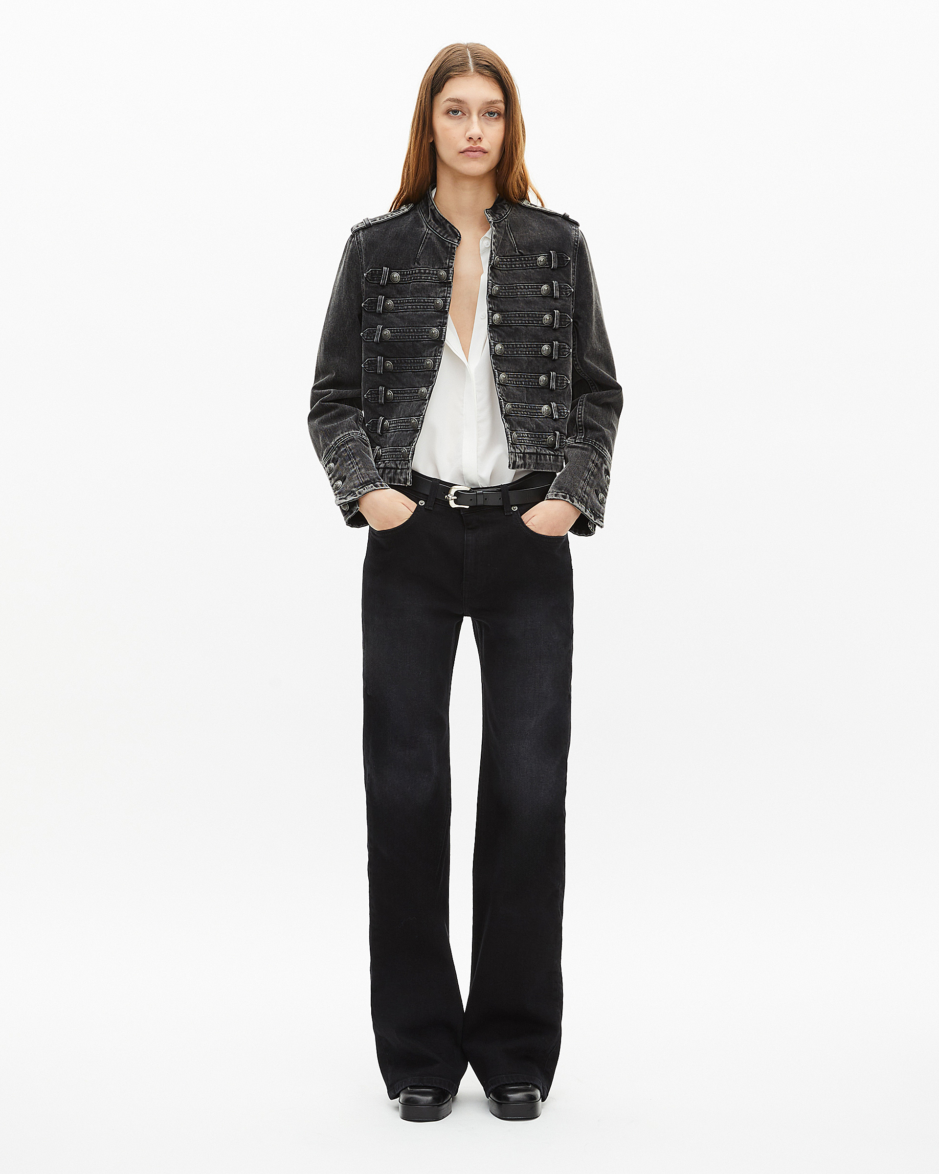 Veste style officier en denim grise