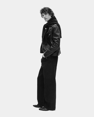 Blouson biker en cuir noir