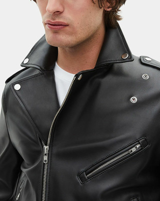 Blouson biker en cuir noir