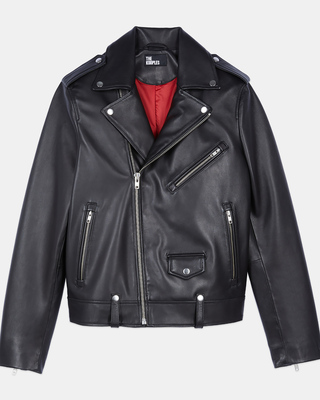 Blouson biker en cuir noir