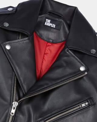 Blouson biker en cuir noir