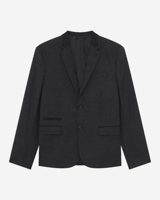 Veste de costume &agrave; carreaux en laine noir