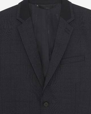 Veste de costume &agrave; carreaux en laine noir
