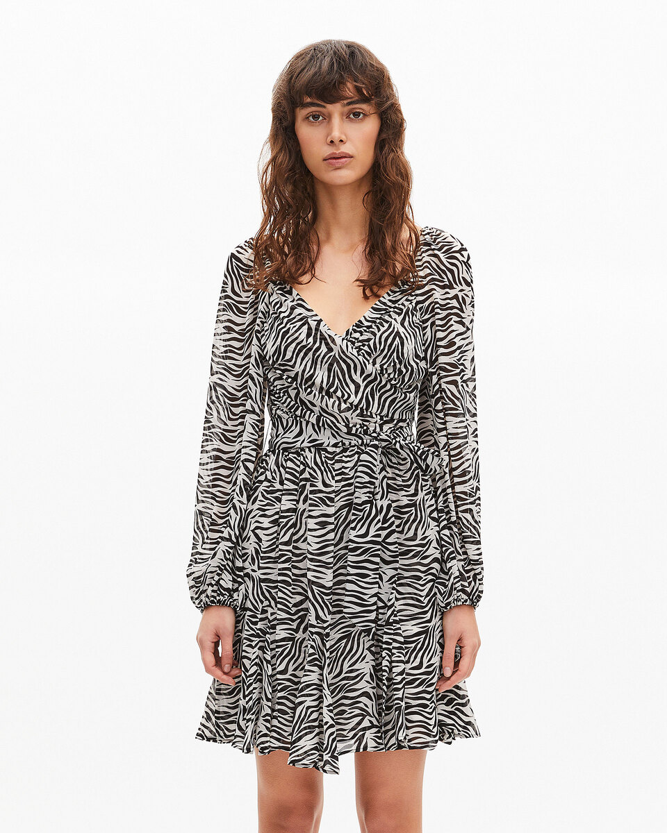 Robe courte portefeuille imprim&eacute;e z&egrave;bre
