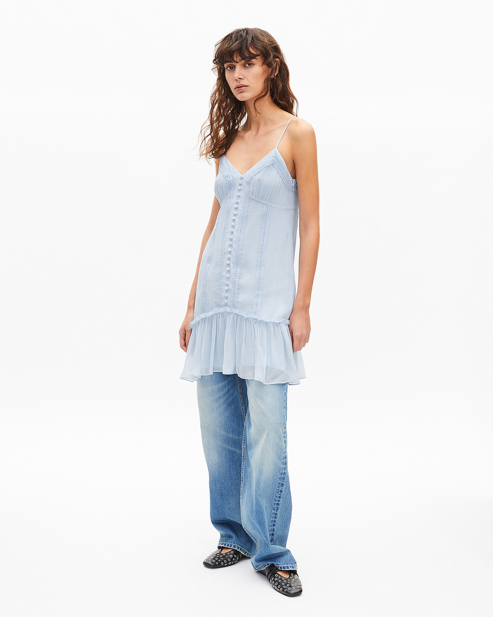 Robe courte détails dentelle bleue