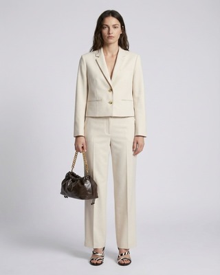 Pantalon large en lin et coton beige