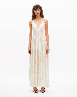 Robe longue plissée écrue