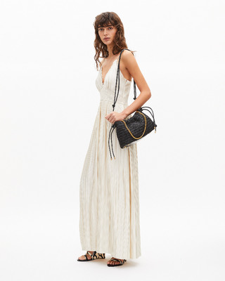 Robe longue plissée écrue