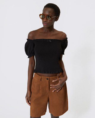 Top en maille smocké noir